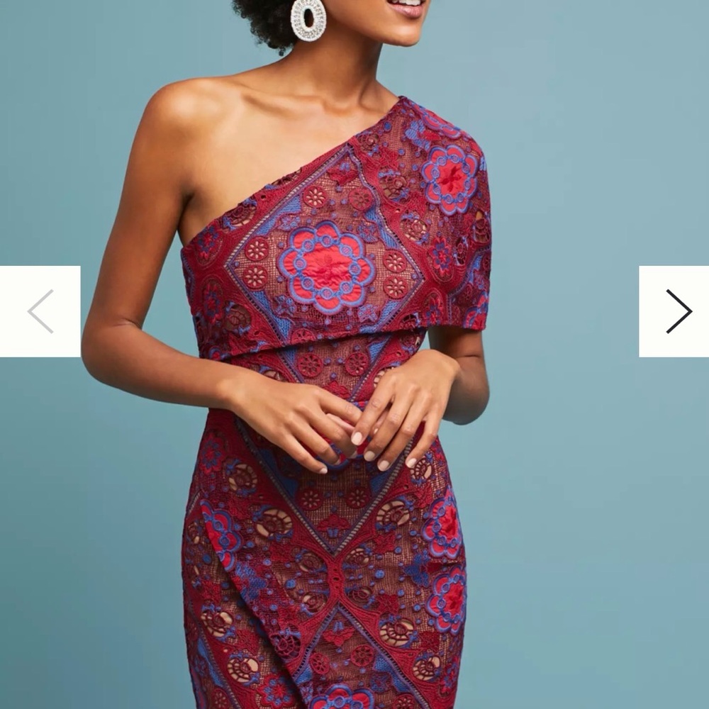 ELLIATT One Shoulder Lace Mini Dress XS Burgundy Red Blue Asymmetric